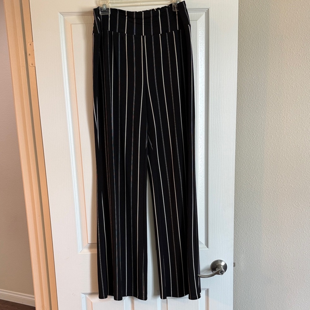 Black Pinstripe Wide-Leg Pants